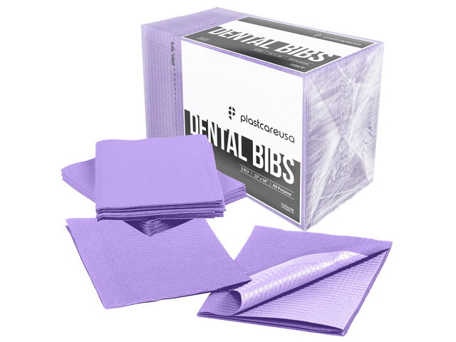 Disposable Dental Bibs 13'x18' - 3 Ply Waterproof Tattoo Bib Sheet for Patients - Dentist or Medical Tray Cover and Nail Table Cover Supplies, Purple
