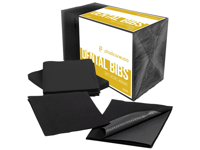 Disposable Dental Bibs 13'x18' - 3 Ply Waterproof Tattoo Bib Sheet for Patients - Dentist or Medical Tray Cover and Nail Table Cover Supplies, Black