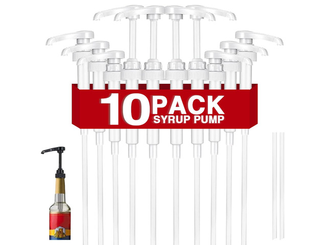 10 Pcs White Coffee Syrup Pump Compatible with 25.4Oz/750ml Bottles Syrup Dispenser Pumps, Great for Home & Coffee Bar, Drinking Mixes, Tea,...