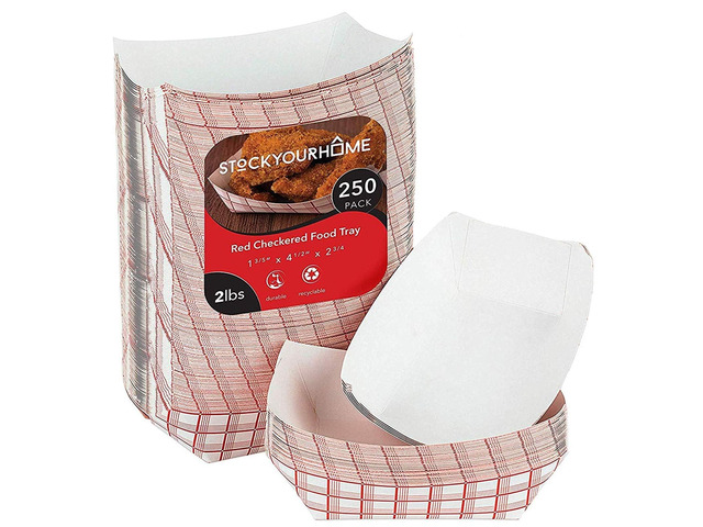 Medium Paper Food Boats, 250 Pack, Red & White Checkered, 2 Lb Capacity, 4.5 x 2.75 x 1.75 in