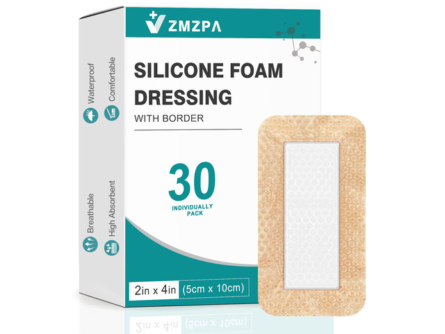 30 Pcs Silicone Foam Dressing 2x4 Gentle Border, Super Absorbent Wound Dressing, Bed Sore Patches, Waterproof Silicone Bandages for Wounds Care,...