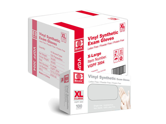 Medical Clear Vinyl Exam Gloves - Latex-Free & Powder-Free - VGPF-3004 (Case of 1,000), Xtra Large