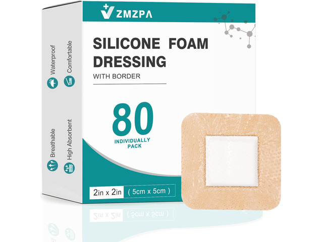 80 Pcs Silicone Foam Dressing 2x2 Gentle Border, Waterproof Silicone Bandages for Wounds Care, Bed Sore Patches, Super Absorbent Wound Dressing,...