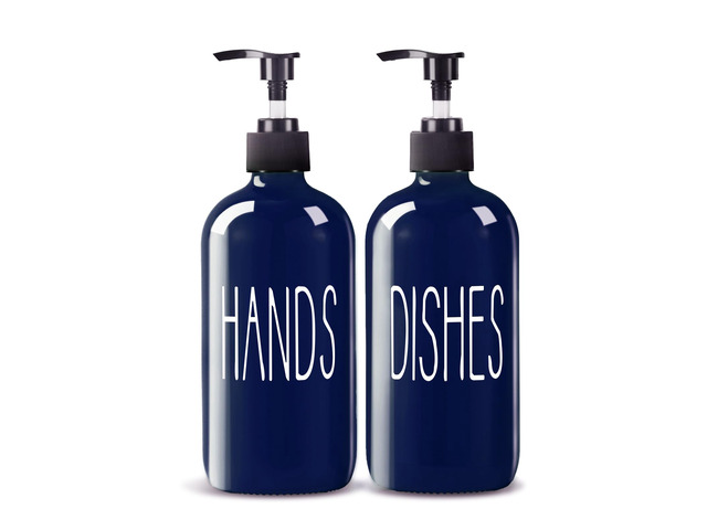 Glass Soap Dispenser Set 2 Pack,16 Oz Dish Soap Dispenser for Kitchen Sink,Blue Kitchen Accessories and Kitchen Decor,Blue Decorations and Kitchen...