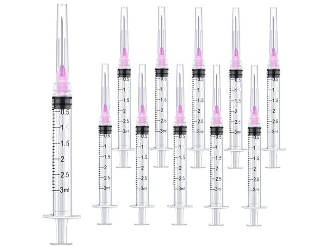 100 Pack 3ml Lab Sample Syringe with 18Gauge 1.5 Inch Liquid Measuring Refilling Tool, Individual Package