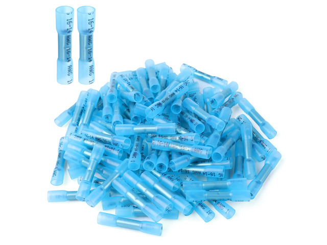 500PCS Blue Heat Shrink Butt Wire Connectors 16-14 AWG, Insulated Waterproof Electrical Wire Connectors Automotive Marine Grade Wire Crimp...
