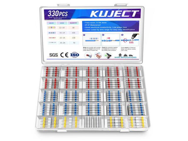 330PCS Solder and Seal Butt Connectors Kit, Self-Solder Heat Shrink Wire Connectors, Waterproof and Insulated Electrical Butt Splice for Marine...