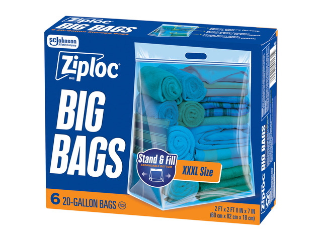 Big Bags, 20 Gallon XXXL Reusable Storage Bags, 6 Count 20 Gallon Extra Large Plastic Storage Bags, Reusable, Fits Clothes, Bedding, Moving...