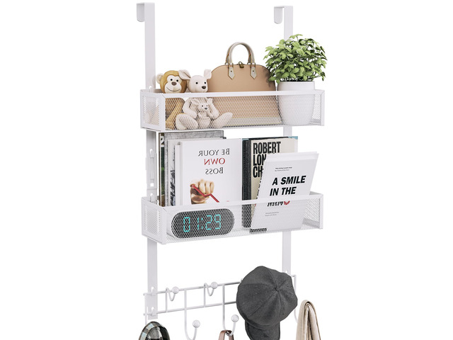 Over The Door Hooks Organizer - 3 Tier Door Hanger with 9 Coat Hooks & 2 Mesh Basket, Back Storage Organizer Hanging Towels for Bathroom, Bedroom,...
