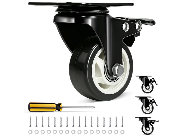 3 Inch Caster Wheels with Brake, Swivel,Heavy Duty, Silent, Set of 4 Easy to Install, Efficient operation, convenient braking,Silent, Floor...