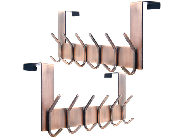 Over The Door Hooks for Hanging,Door Hanger,Over The Door Towel Rack,Over Door Coat Rack for Hanging Clothes,Towels,Antique Copper,2 Packs