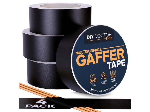 Strong Adhesive Gaffer Tape 2 Inch x 30 Yards Black Matte Cloth - 4 Pack No Residue · Non-Reflective · For stage, floor and cable management, Pro