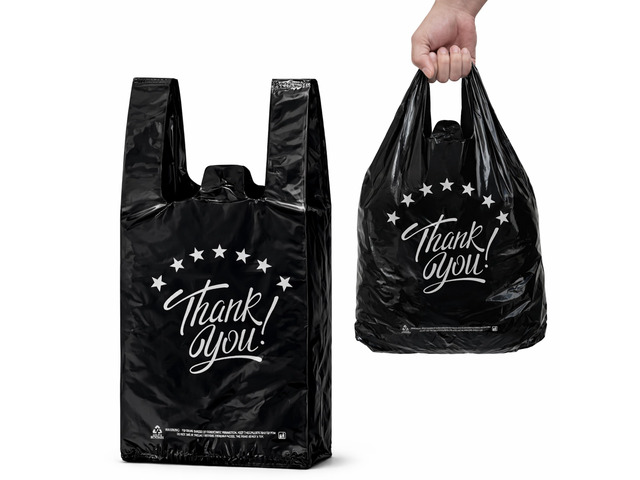 Black Thank you T shirt bag, Grocery shopping bag Reusable and Disposable Supermarket Bag 11''x6''x21'' 200PCS