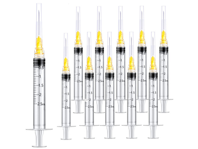 100 Pack 2.5ml 25Ga Plastic Syringe with Measurement for Scientific Labs and Industrial Dispensing, Disposable Individually Wrapped (100, 2.5ml-25Ga)