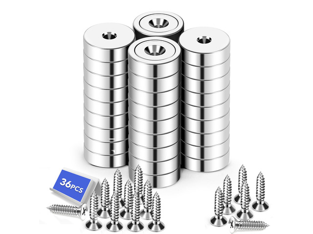 Strong Magnets Heavy Duty Screw On Neodymium 30LBS Magnet 36 Pack Rare Earth With Screw Hole Door Catch Adhesive Magnetic Locker Cabinet Round Wall...