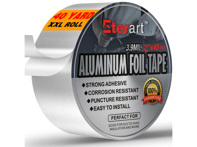 Aluminum Foil Duct Tape, High-Temp Seal for HVAC,2' x 40Yds Heavy Duty, Patching,Air Ducts,Metal Repair, Foamboard,Insulation,Dryer Vent and...