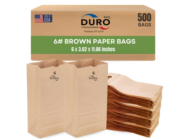18406 6# Brown Paper Lunch Bags, 6 x 3.62 x 11.06 Inches, 500 Ct Made In USA Disposable Paper Lunch Bags Ideal for Sandwiches, Treats, & Snacks