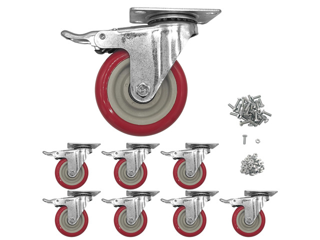 Htudcue 4 Inch Heavy Duty Casters Set of 8, 2200 lbs Per 4 Red Wheels, Dual Locking Swivel Plate Casters with Brakes for Industrial Workbenches &...