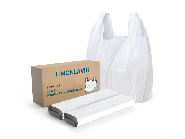 Plastic Bags - 1000Pack (20 mic thickness) (11.5'x 6.5' x 21') with Handles - Small Business & Grocery Bags in Bulk - Unscented