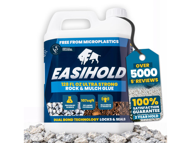 Easihold Rock & Mulch Glue for Landscaping - Gravel Glue Binder Non-Toxic Mulch and Bark Adhesive, Pet Safe, 107 sqft Coverage, Lockdown Clear...