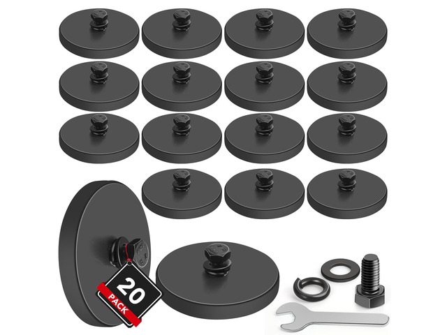 Rubber Coated Magnets, 20 Pack Magnetic Mount Base M5 Studs Wrench Strong Round Magnetic License Plate Holder 30LBS Neodymium Magnet Threaded Heavy...