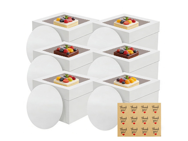 6 Pack Cake Boxes with Window, 12x12x8 Inches, for Wedding Birthday White Tall Cake Box, with 6 Cake Boards, Large Window Top, Disposable Cakes...