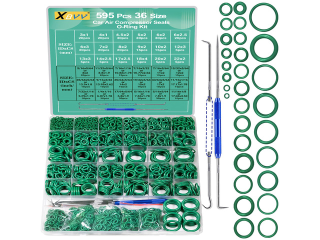 595 Pcs Metric and SAE Air Conditioning O-Ring Kit for Automotive A/C, Compressor and Professional Faucet Plumbing Seal O Rings Repair with O-Ring...