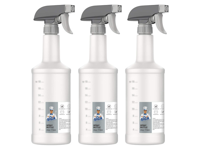 24 oz Empty Plastic Spray Bottles for Cleaning Solutions, 3 Pack Heavy duty household reusable spray bottles with measurements and adjustable leak...