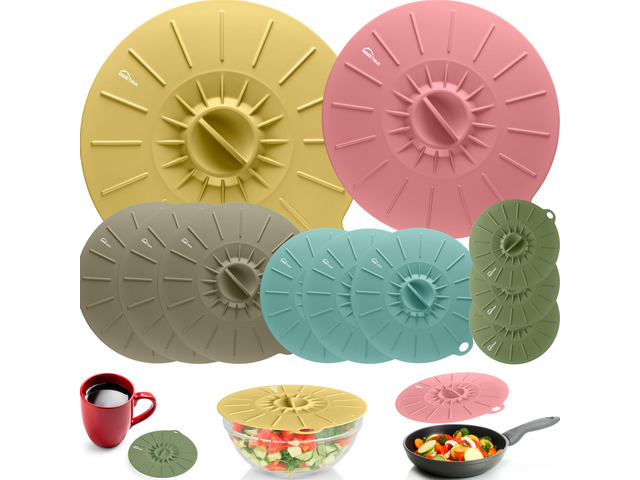 Microwave Cover Silicone Lids - Set of 11 Pieces - Suction Covers for Pots, Pans, Bowls, Cups, Skillets - Splatter Protection - Easy Food Storage -...