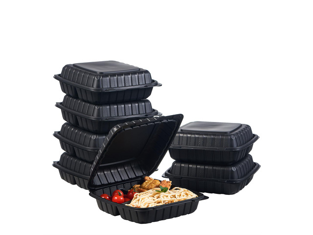 9X9 3-Compartment 50-Pack Plastic Clamshell Takeout Food Trays Heavy Duty Togo Disposable Box For Pasta Salad Sandwich Carryout Hinged Containers...