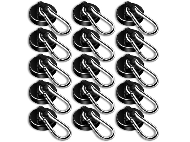 Magnetic Hooks,Black 15 Pack 110LBS Heavy Duty Magnet Hooks Neodymium Strong Swivel Carabiner Magnet Hooks with Swivel Carabiner,Great for Your...
