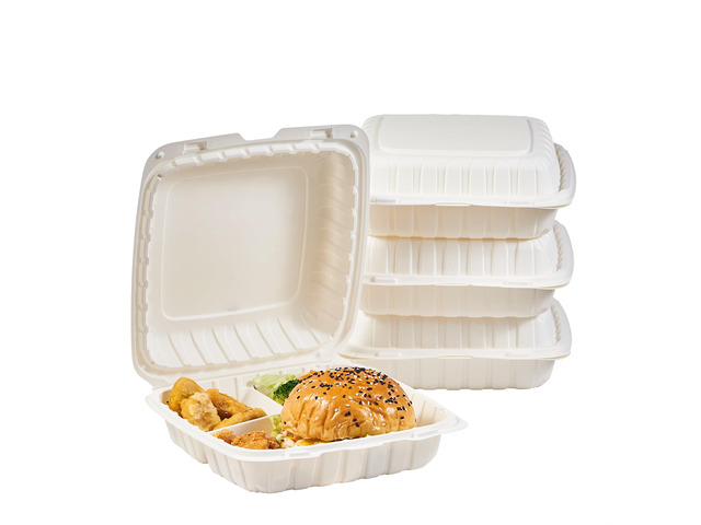 9X9 3 Compartment 50-Pack Plastic Clamshell Take Out Food Containers, Heavy Duty Disposable To-go Box For Cake, Sandwich, Salad, Dessert