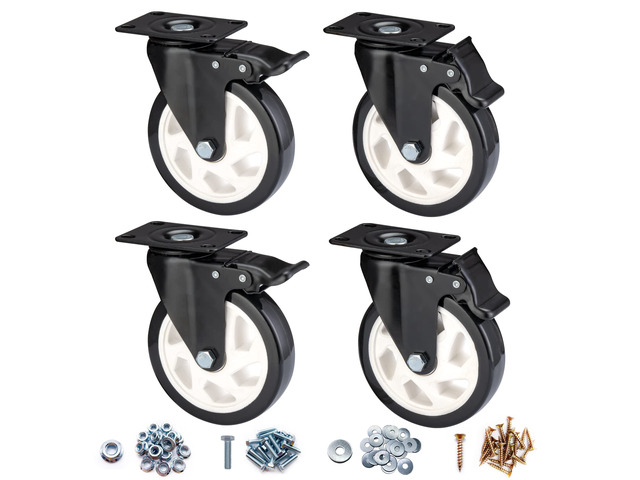 Caster Wheels-5 Inch Swivel Casters Set of 4 Heavy Duty with Brake Locking Industrial Caster with 360 Degree No Noise Polyurethane Wheels, Locking...
