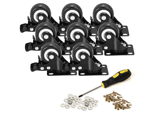 2' Caster Wheels, Heavy Duty Casters with Brake Set of 8 Locking Casters with 360 Degree No Noise Polyurethane (PU) Wheels, Swivel Plate Castors...