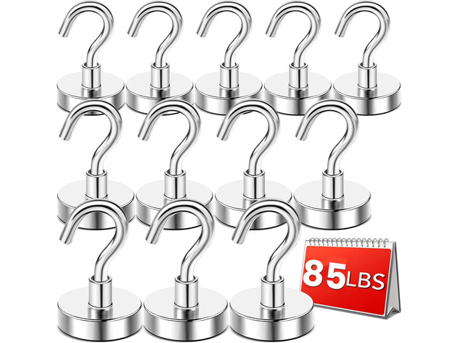 Magnetic Hooks,85lbs Heavy Duty Magnets with Hook Silver 12 Pack Rare Earth N52 2026 Cruise Cabin Ship Essentials for Fridge Hanging Classroom...