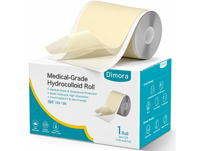 Hydrocolloid Bandage Roll (3in*12ft), Highly Absorbent Hydrocolloid Dressings for Wound Care, Burn, Blister, Pimple Patches for Acne Care,...
