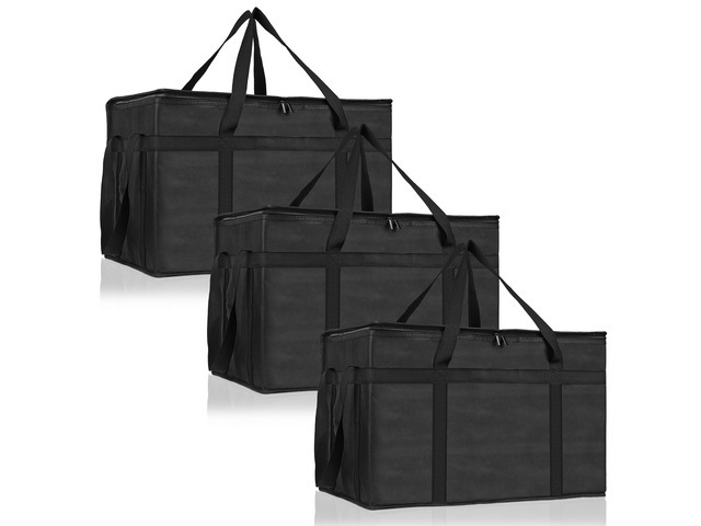 3 Pack Insulated Food Delivery Bag, XXXL Catering Bag for Keep Food Warming Large Capacity & Collapsible, Black Pizza Cooler Bags for Grocery...