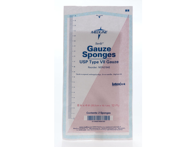 Sterile 100% Cotton Woven Gauze Sponges, 8' x 4', 12-Ply, Ideal for Wound Dressing and General Cleaning, 2/Packs, Pack of 25
