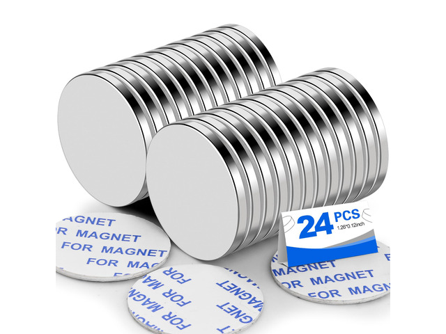 24 Packs Super Strong Neodymium Disc Magnets 30x3mm with Double-Sided Adhesive Permanent Rare Earth Magnets, 1.26 inch D x 1/8 inch H