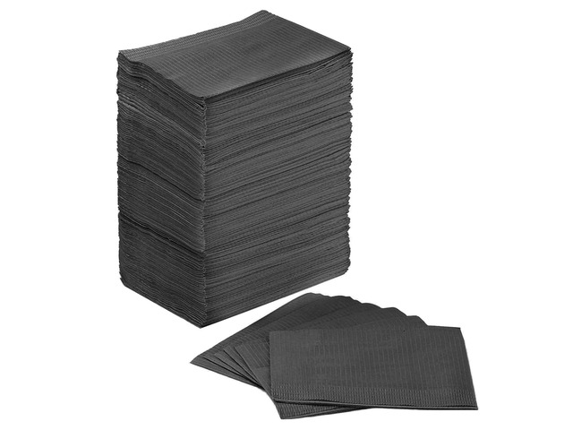 125 Pack Dental Bibs, Black Dental Bibs Disposable,13' x 18' Tattoo Bib 2-Ply Paper 1-Ply Film, Waterproof