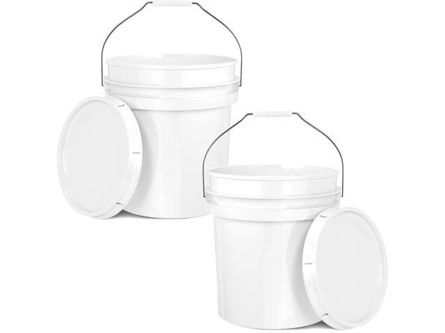5-Gallon White Bucket Pail Container with Lid Food Grade Heavy-Duty Approx 90 MIL Extra Durable Metal Handles with Plastic Grip Multi-Use ...