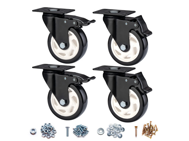 Caster Wheels-4 Inch Swivel Casters Set of 4 Heavy Duty with Brake Locking Industrial Caster with 360 Degree No Noise Polyurethane Wheels, Locking...