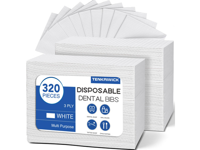 320 Pack Disposable Dental Bibs 13'x18', 3-Ply Waterproof Tattoo Bibs Sheet for Nail Salon, Dental Clinic, Feeding, Tattoo Shop (White)