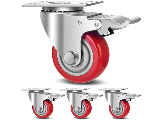 3 Inch Industrial Heavy Duty Swivel Caster Wheels with Brake,Set of 4 Safety Locking Casters,Load 1600lbs,Premium Polyurethane Wheels for...