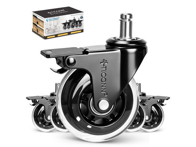 Office Chair Wheels, 3' Caster Wheels for Tile Carpets, Set of 5 650 lbs Weight Capacity, Smooth & Quiet Rolling, Scratch-Free Floor Protection,...
