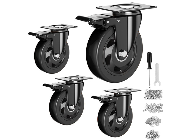 3 Inch Caster Wheels Heavy Duty with Brake, Casters Set of 4 Polyurethane, Dual Lock Industrial Swivel Plate Mount for Furniture/ Workbench/Cart,...