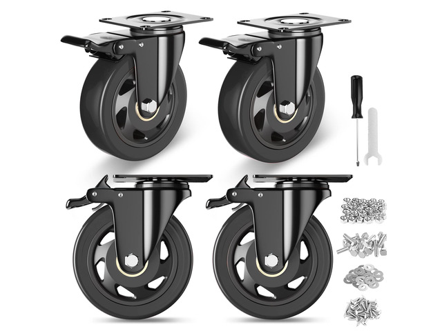 4 Inch Caster Wheels, Heavy Duty Casters Set of 4 with Brake 2200Lbs, Polyurethane(PU)Wheels, Locking Industrial Top Plate Casters Wheels for...