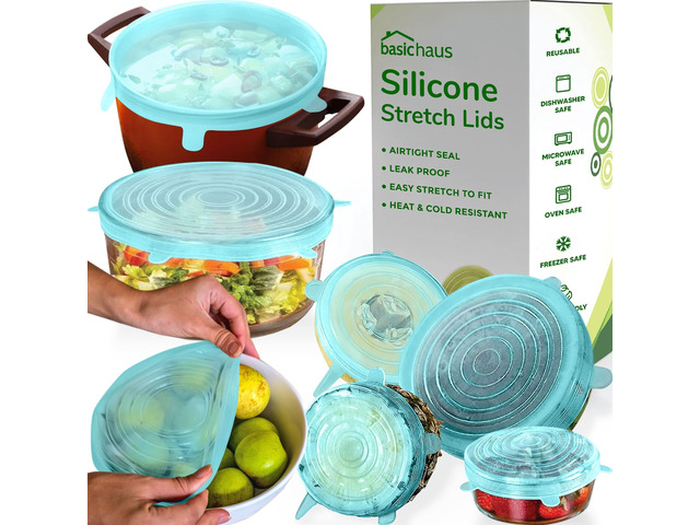 Reusable Silicone Stretch Lids for Food Storage in Fridge - Elastic Heat-Resistant Bowl Covers, Cups, Cans, Jars - Universal Food Grade Lid for...