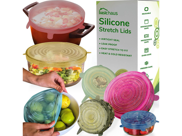 Reusable Silicone Stretch Lids for Food Storage in Fridge - Elastic Heat-Resistant Bowl Covers, Cups, Cans, Jars - Universal Food Grade Lid for...