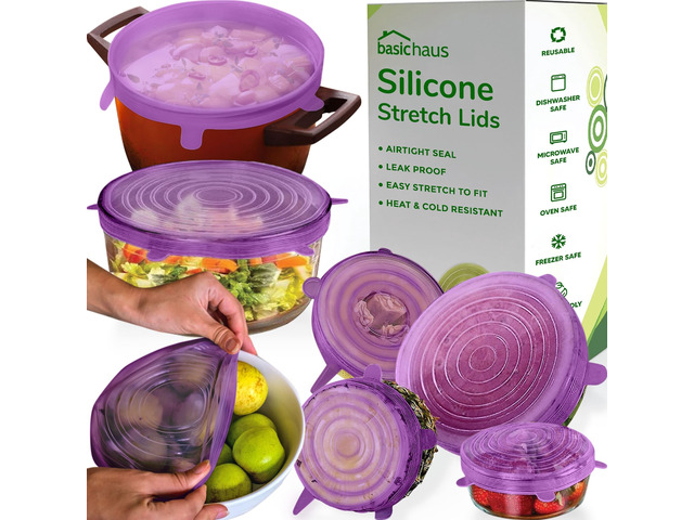 Reusable Silicone Stretch Lids for Food Storage in Fridge - Elastic Heat-Resistant Bowl Covers, Cups, Cans, Jars - Universal Food Grade Lid for...